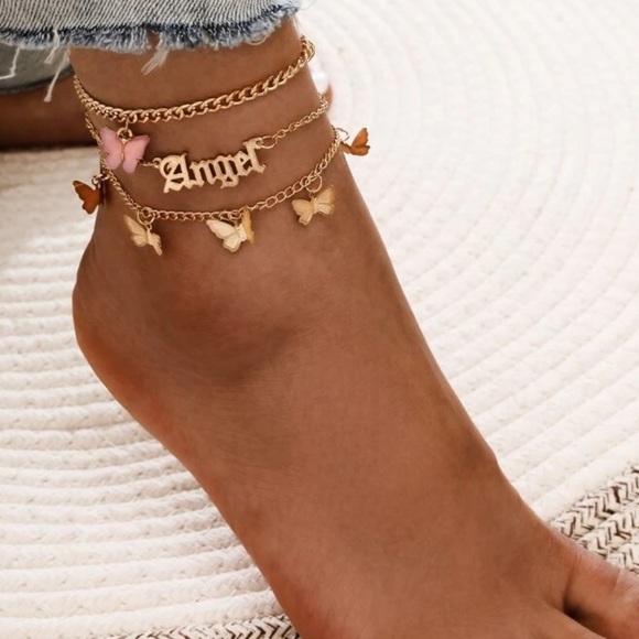 NEW 3pcs "Angel & Butterfly" Charm Anklet - Picture 2 of 3
